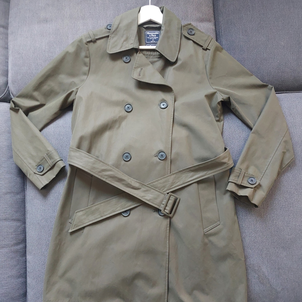 Abercrombie & Fitch Khaki Double-Breasted Trench Coat